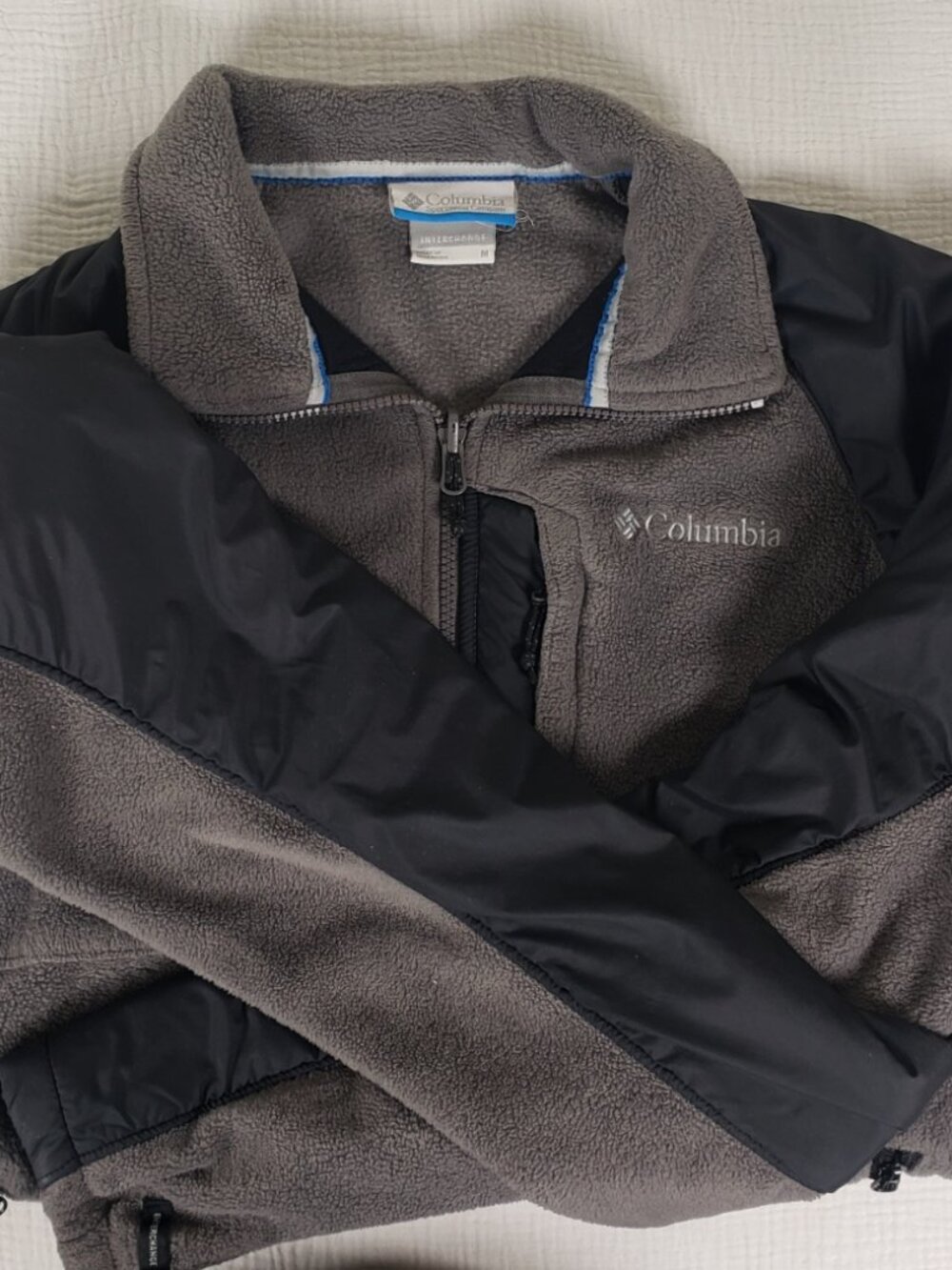 Columbia Fleece Jacket Gray Black Interchange Liner Full Zip Mens M